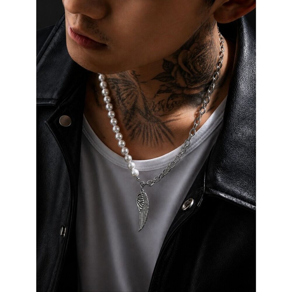 Pearl Feather Cross Necklace